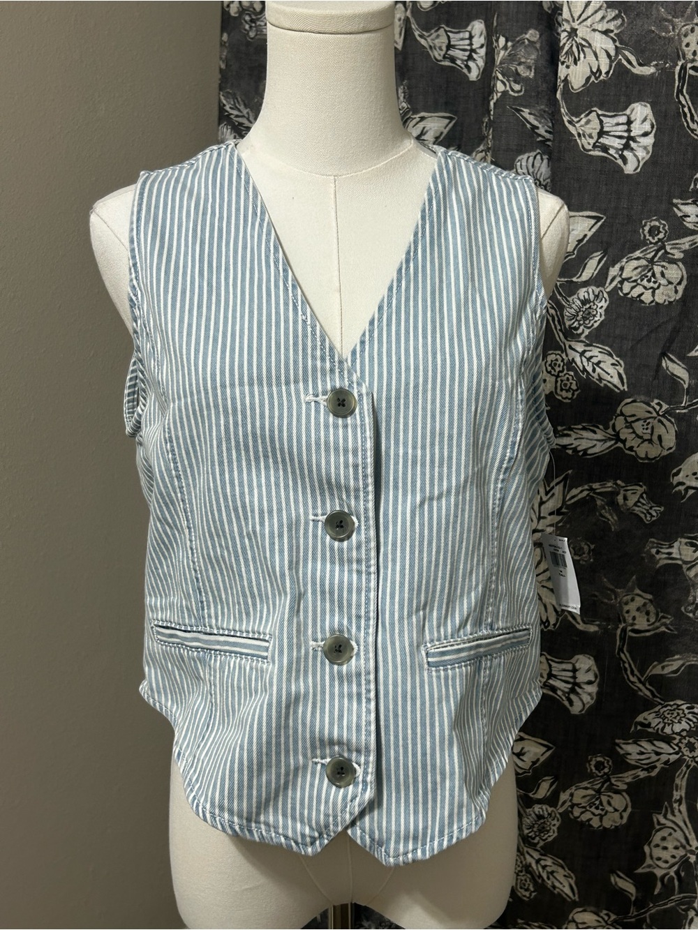 Old Navy Blue & White Striped Button-Up Vest